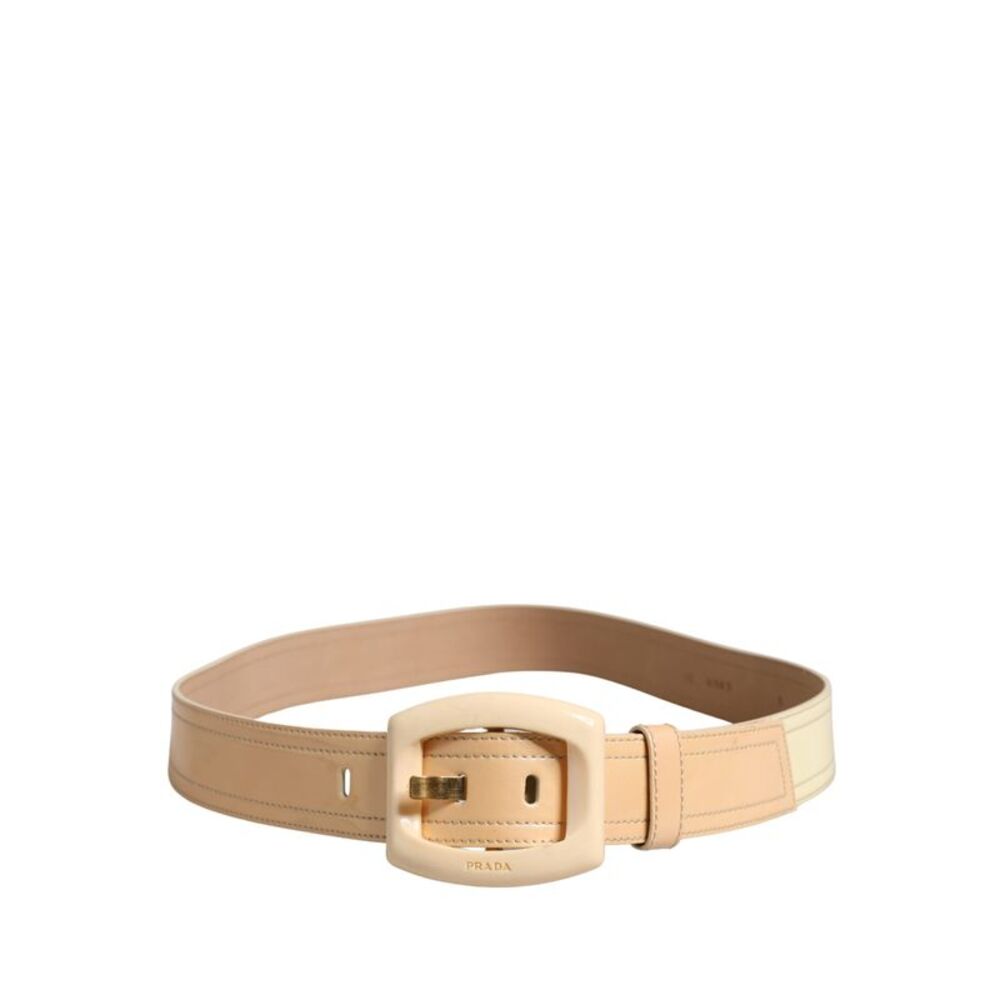 Prada Beige Leather Logo Wide Waist Women Square Buckle Women's Belt - Picture 2 of 5